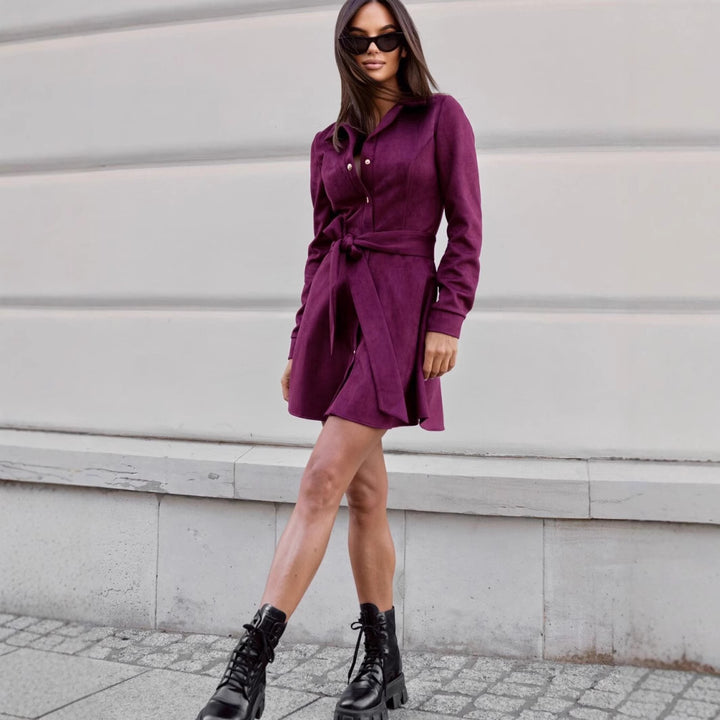 Damen Hemdblusenkleid aus sanftem Wildlederimitat mit eleganter Taillierung Drune