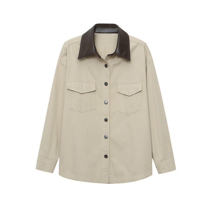 Damen lässige Utility-Hemdjacke mit kontrastierendem Kragen und praktischen Taschen Drune
