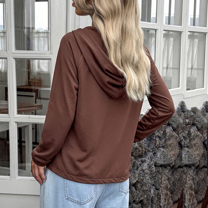 Damen Kapuzenbluse mit raglanärmeln, zweifacher Knopfleiste und elastischem Saum Drune