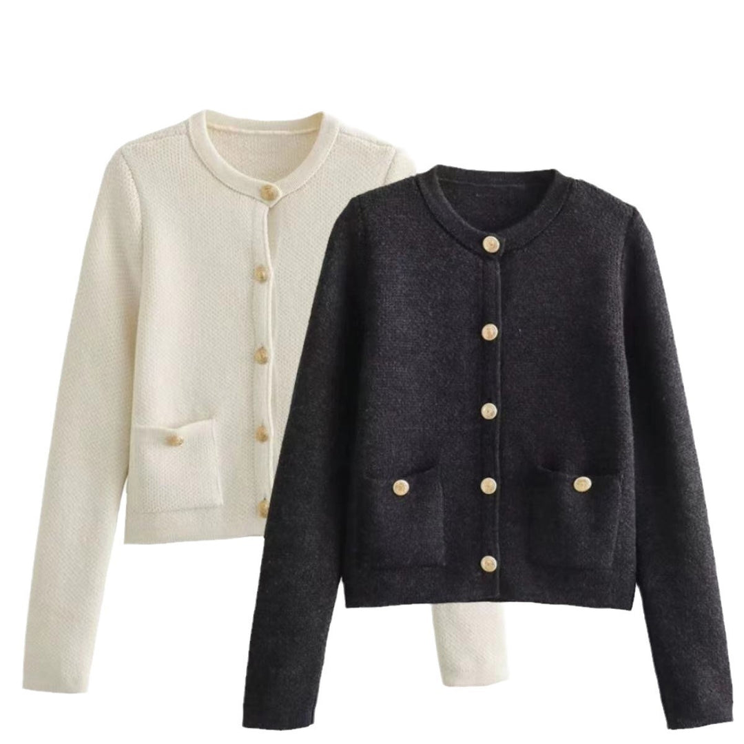 Damen Strickjacke mit dekorativen Knöpfen und Taschen Drune