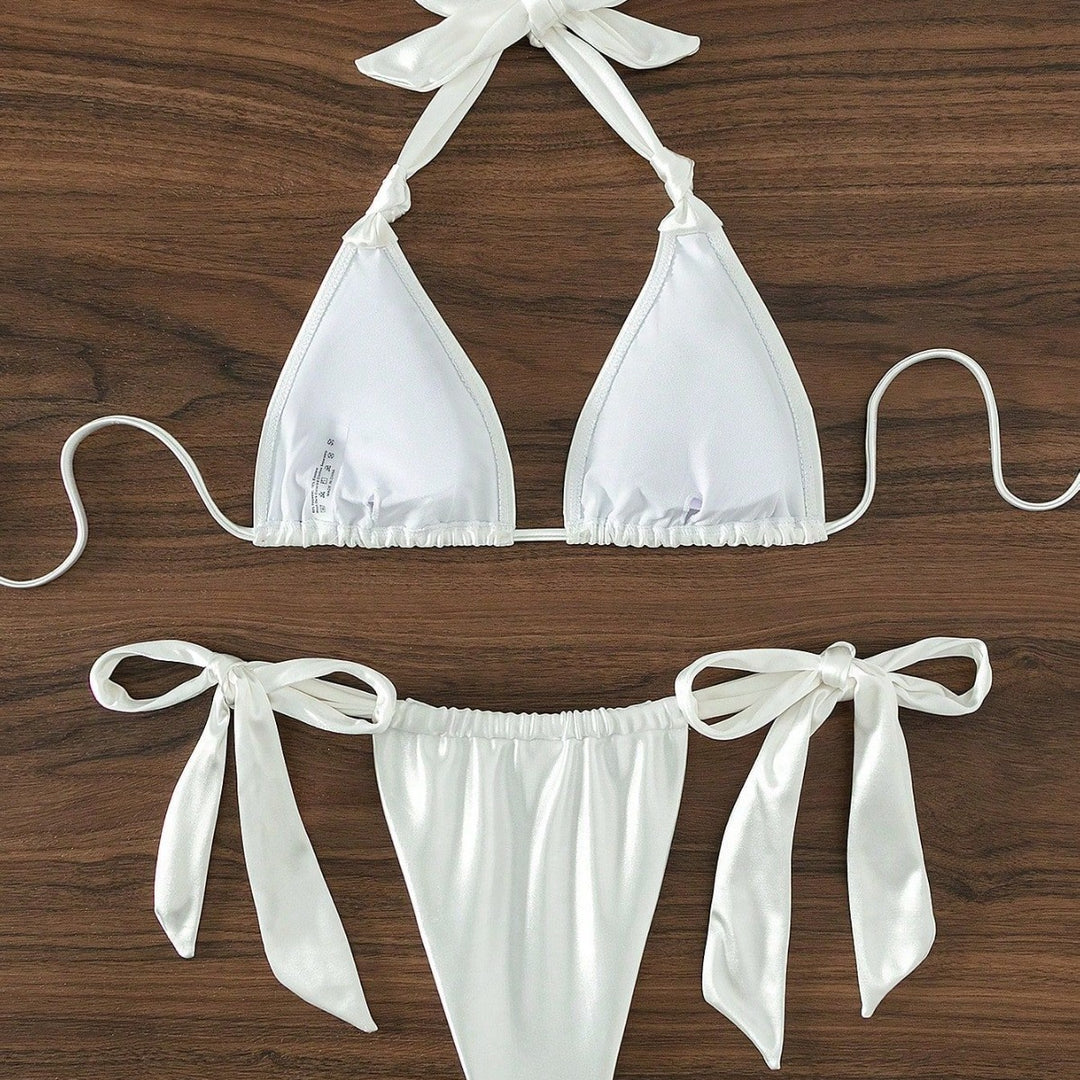 Damen Stilvoller Triangel-Bikini mit Schleifen-Details Drune