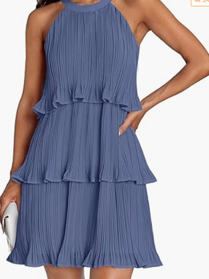 Damen Kleid mit schwingendem Faltenrock und Spitzenrüsche Drune