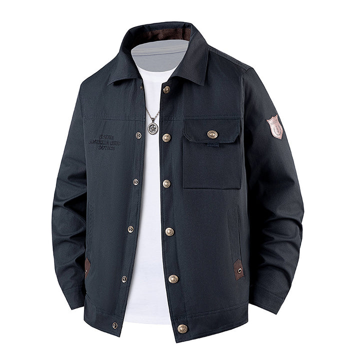 Herren Canvas-Workerjacke mit Knopfleiste, aufgesetzter Brusttasche und Hemdkragen Drune