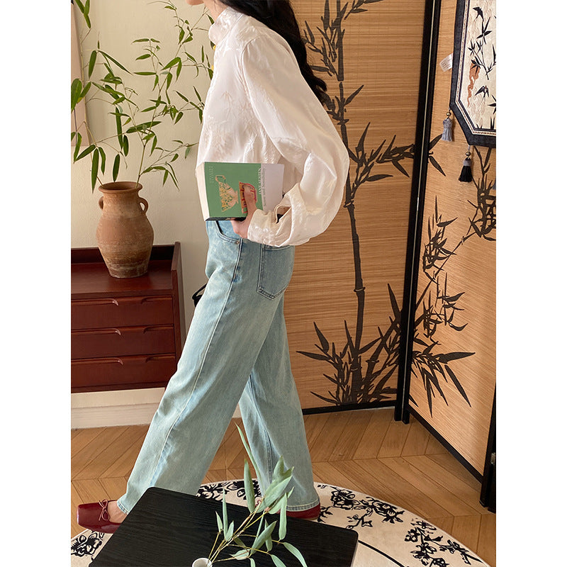Damen Bluse mit floralen Stickereien und raffinierten Knopfdetails Drune
