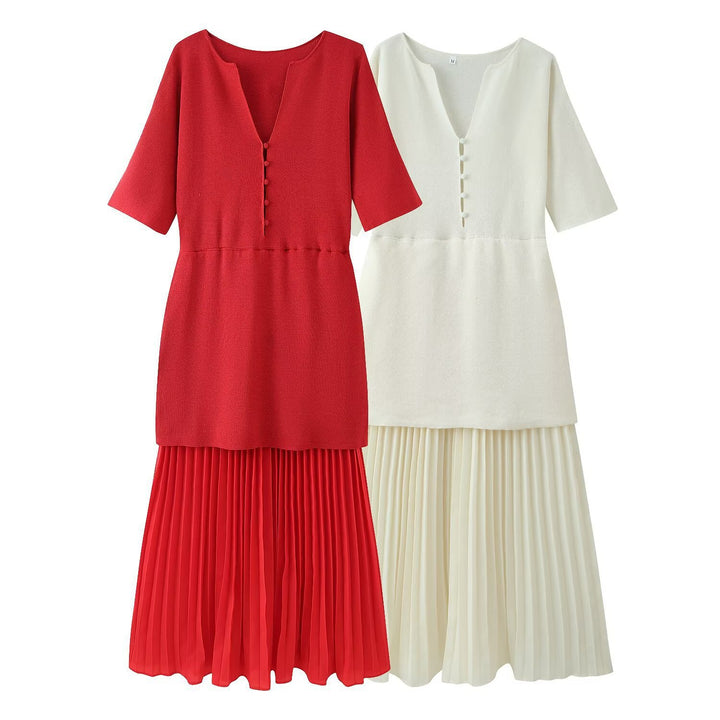 Damen elegantes Maxikleid mit plissierten Details und V-Ausschnitt Drune