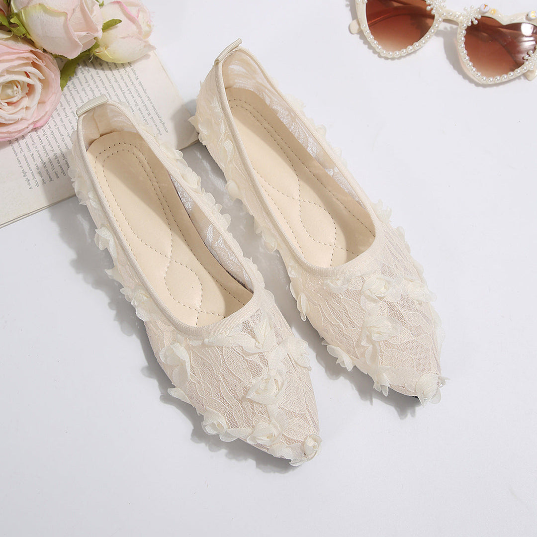 Damen elegante Ballerinas mit floralem Spitzen-Design Drune