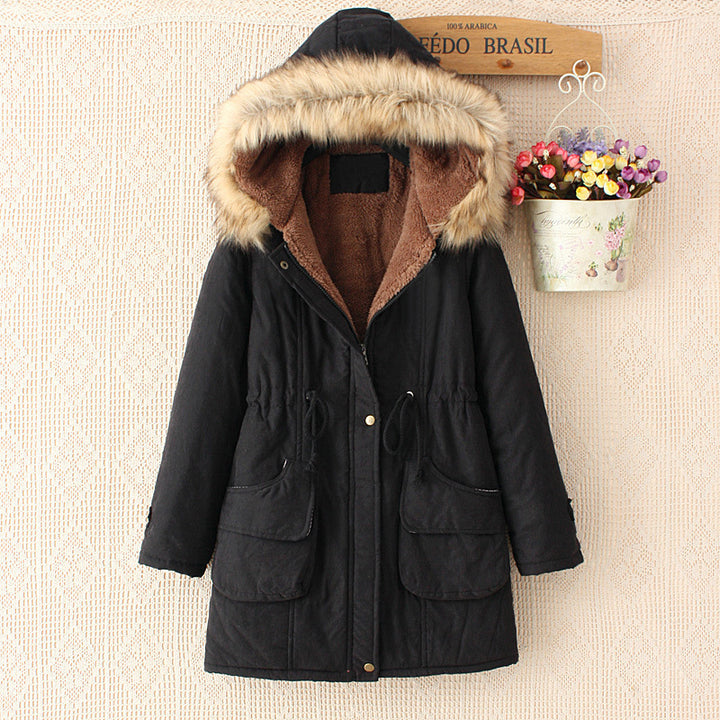 Damen nan Winterparka mit abnehmbarer Kunstfellkapuze, Teddy-Innenfutter und taillierendem Tunnelzug Drune