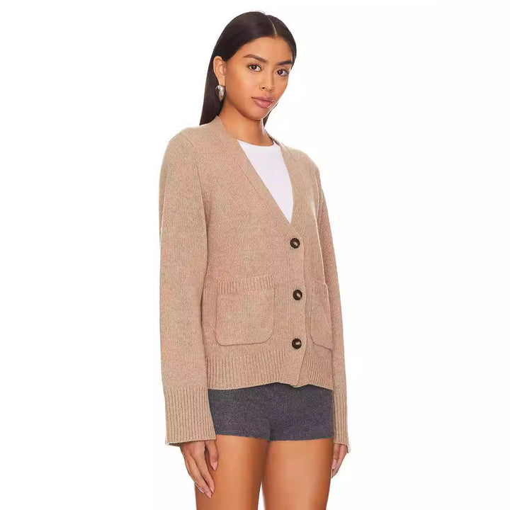 Damen modische Strickjacke mit breit geschnittenen Ärmeln und praktischen Taschen Drune