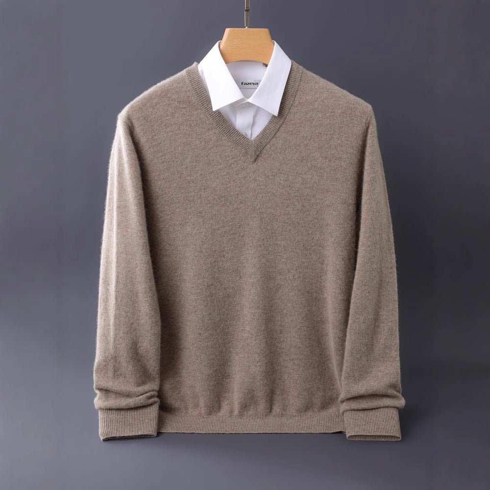 Herren Feiner V-Ausschnitt-Pullover aus Merino-Kaschmir-Mix mit gerippten Bündchen Drune