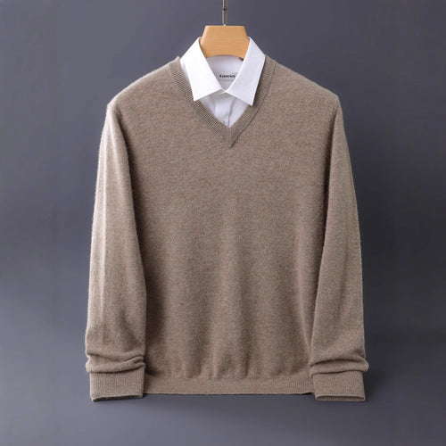 Herren Feiner V-Ausschnitt-Pullover aus Merino-Kaschmir-Mix mit gerippten Bündchen Drune