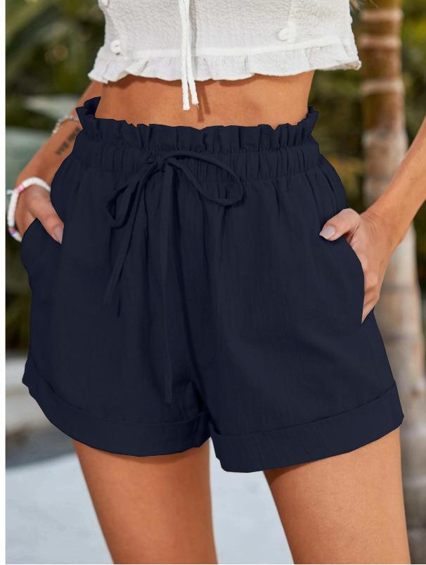 Damen elegante Stoffshorts mit hohem Bund und seitlichen Eingrifftaschen Drune