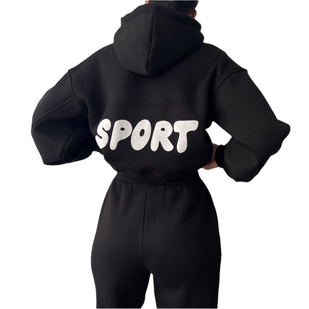 Damen lässiges Sport-Hoodie- und Jogginghosen-Set mit hoher Taillierung und weichem Material Drune