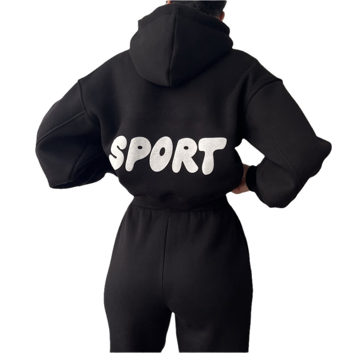 Damen lässiges Sport-Hoodie- und Jogginghosen-Set mit hoher Taillierung und weichem Material Drune