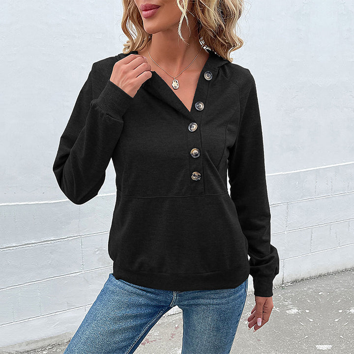 Damen Kapuzenpullover mit asymmetrischer Knopfleiste und Raglanärmeln Drune