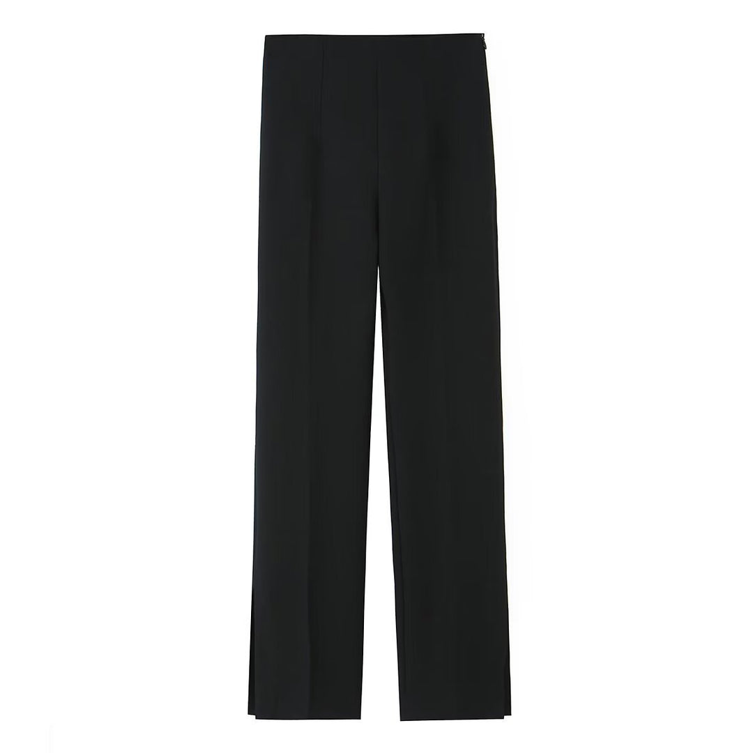 Damen Weite High‑Waist‑Hose mit Bundfalte und seitlichen Beinschlitzen Drune