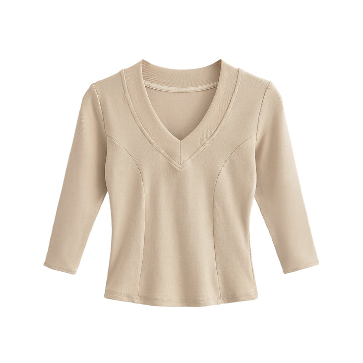 Damen Geripptes Langarmshirt mit V-Ausschnitt und taillierter Schnittführung Drune