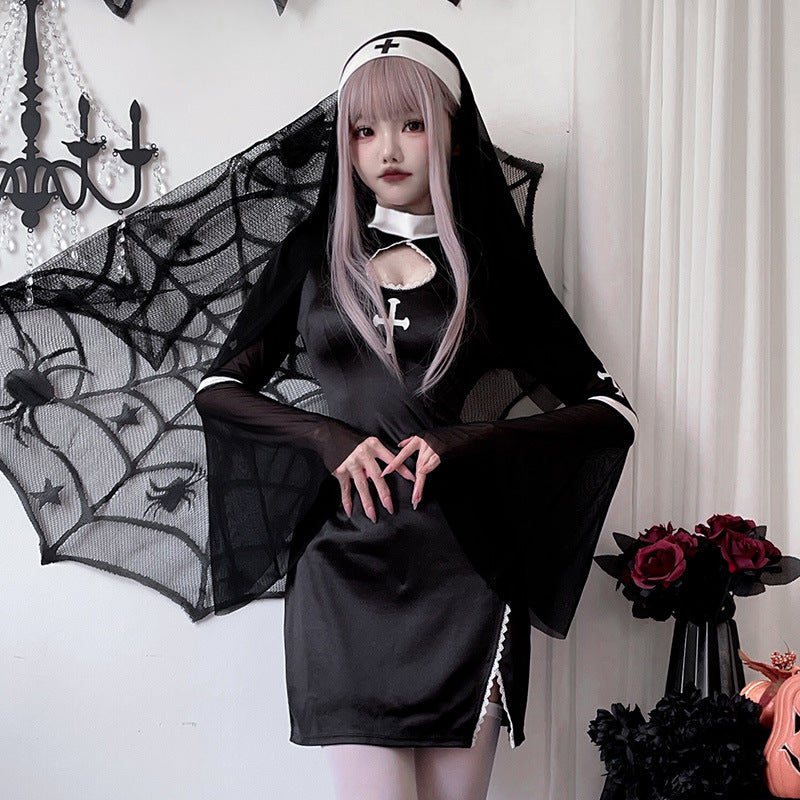Damen Teufelinnen Kleid mit transparenten Ärmeln und spannenden Akzenten Drune