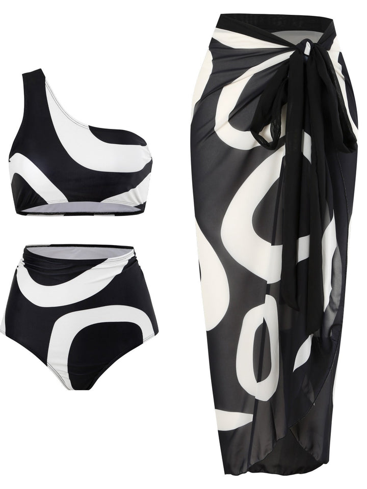 Damen Bikini-Set mit asymmetrischem Oberteil und elegantem Wickelrock Drune