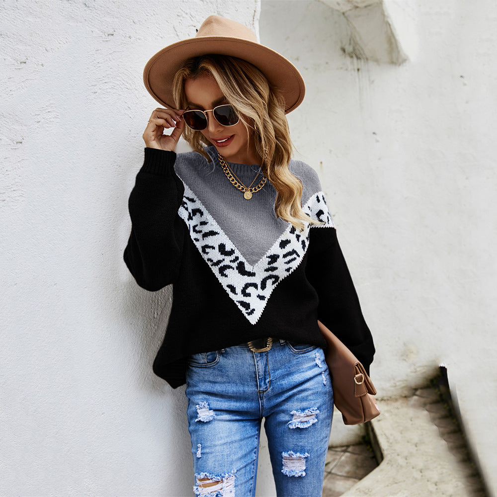 Damen modischer Pullover mit V-Ausschnitt und tierischem Design Drune