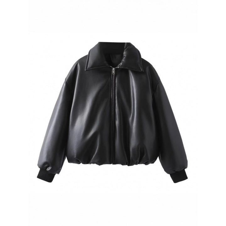 Damen lässige Boxy-Jacke aus weichem Kunstleder mit elastischem Bund Drune