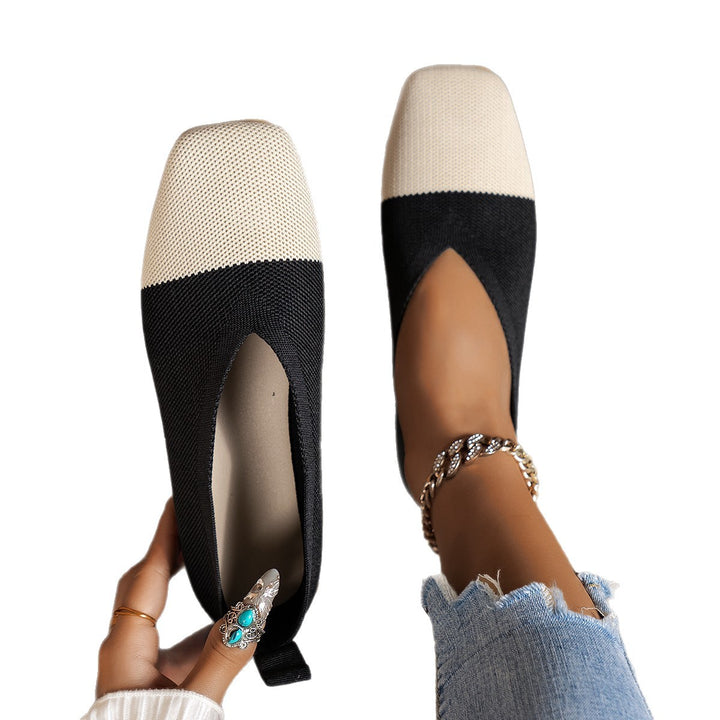 Damen Zweifarbige Strick‑Ballerinas mit quadratischer Kappe und elastischem Schaft Drune