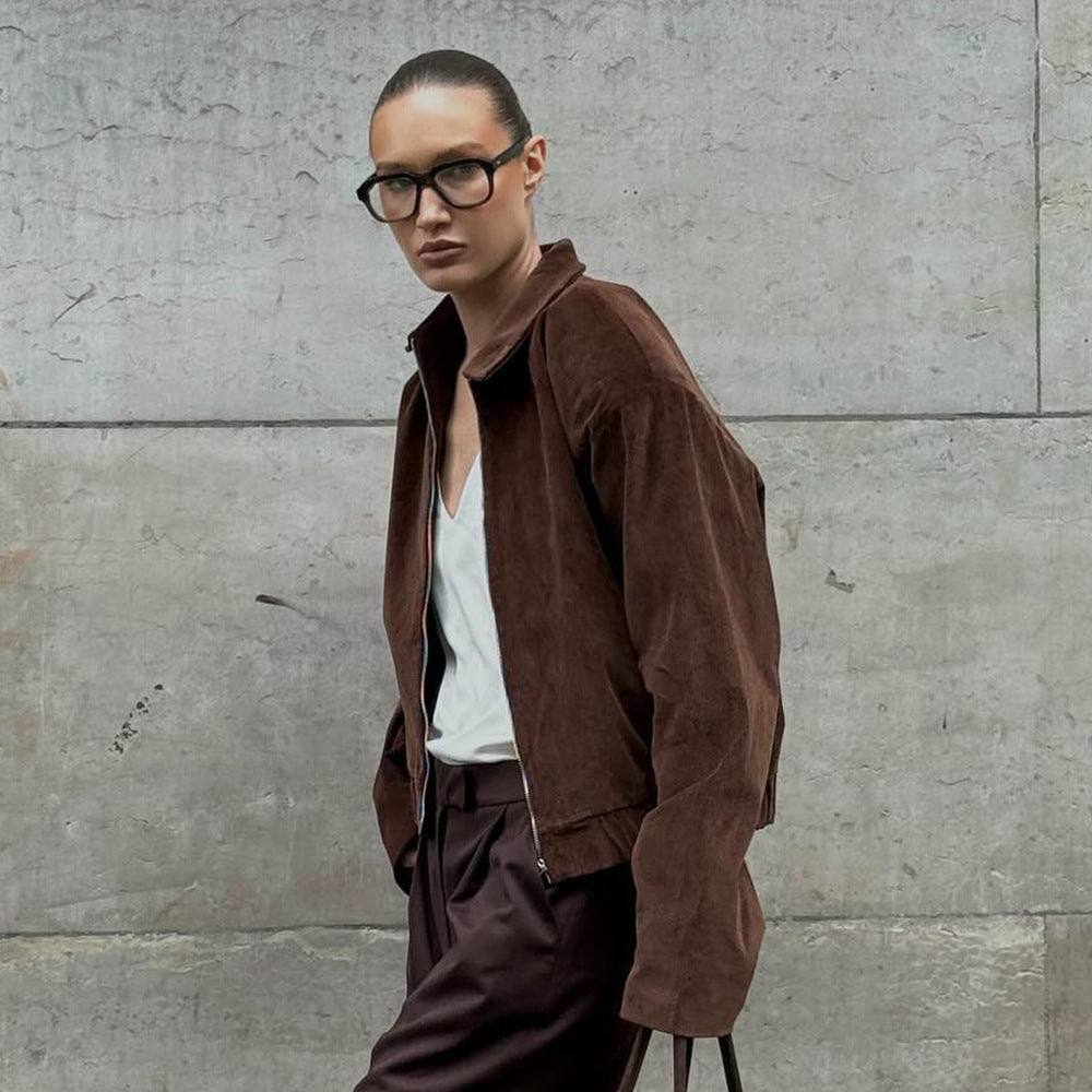 Damen Modische Cordjacke mit lässigem Schnitt und geradem Kragen Drune