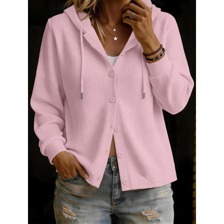 Damen Kapuzenstrickjacke im Waffelstrick mit Knopfleiste Drune