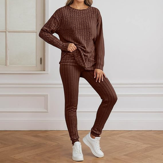 Damen gemütliches Strickensemble mit Rippenstruktur Drune