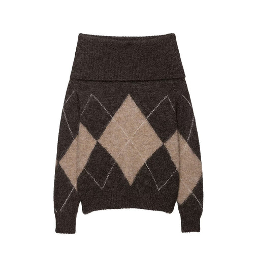 Damen lässiger Strickpullover mit modernem Rauten-Muster Drune