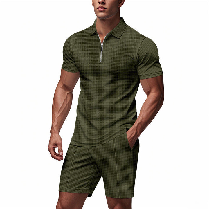 Herren Sportliches Kurzarm-Set mit teils strukturiertem Design und durchgehendem Reißverschluss Drune