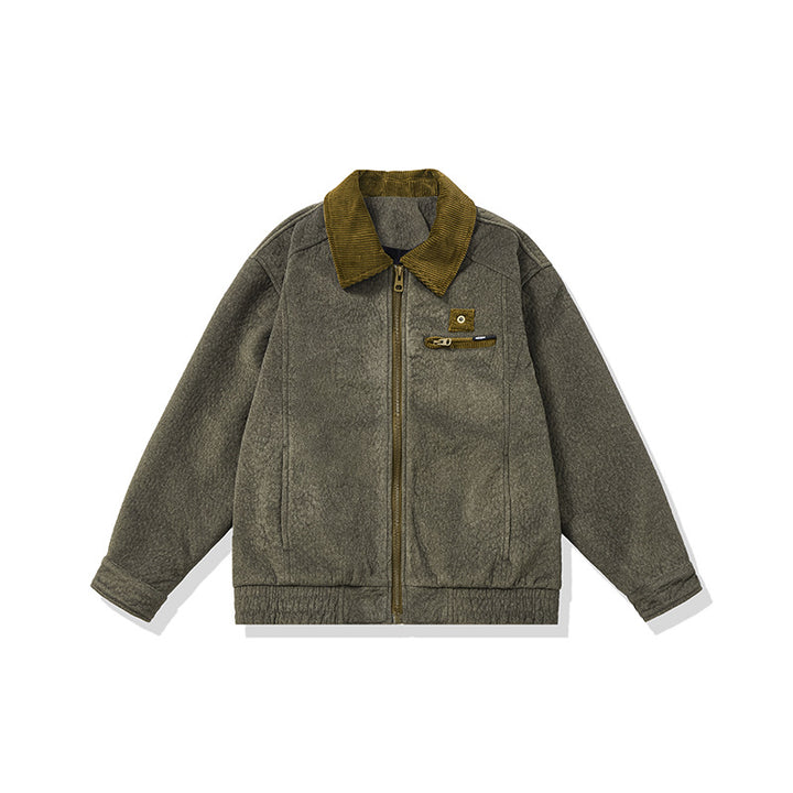 Herren Kurz geschnittener Fleece‑Blouson mit Cordkragen und Sicherheitsbrusttasche Drune