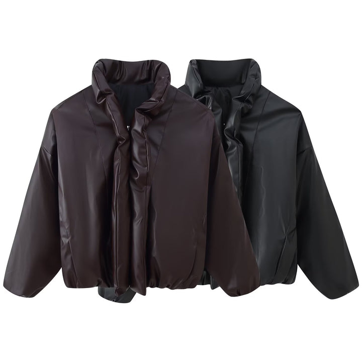 Damen modische cropped Jacke mit voluminösem Stehkragen Drune