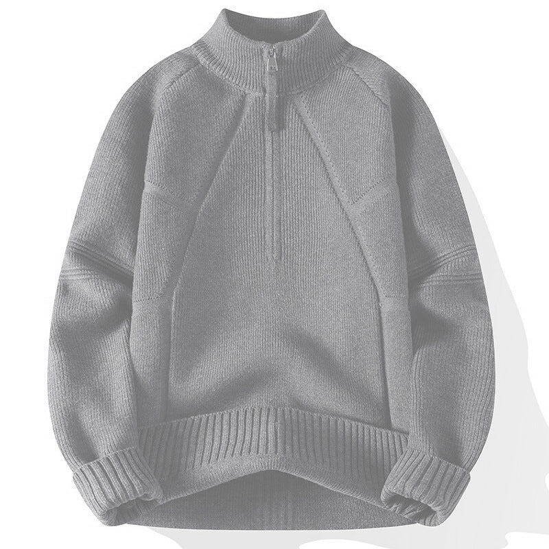Herren Strick-Halbzip-Pullover mit Stehkragen und strukturierten Rippdetails Drune