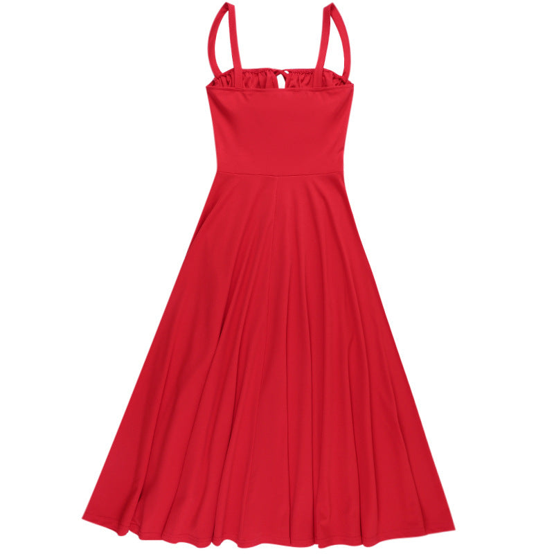 Damen Elegantes Langarm-Maxikleid mit gerafftem Oberteil und A-Linien-Silhouette Drune