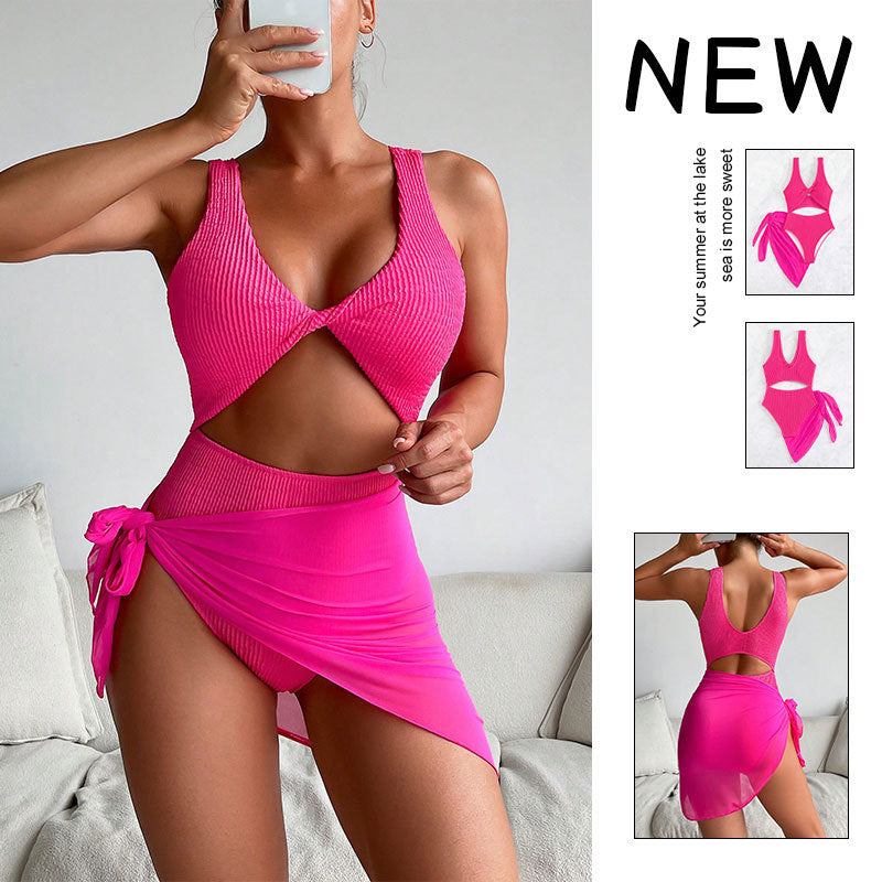 Damen Einteiler Badeanzug mit kreativen Cut-Outs und stilvollem Wickelrock Drune