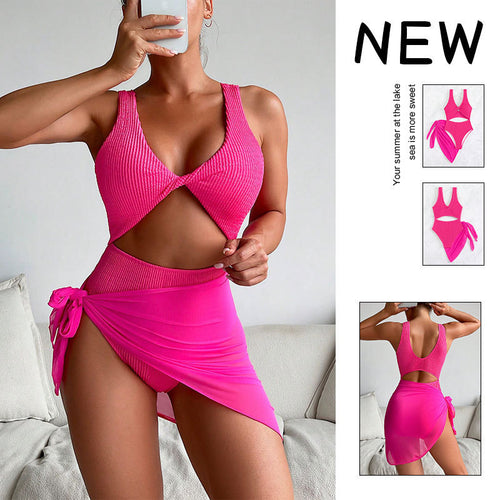 Damen Einteiler Badeanzug mit kreativen Cut-Outs und stilvollem Wickelrock Drune