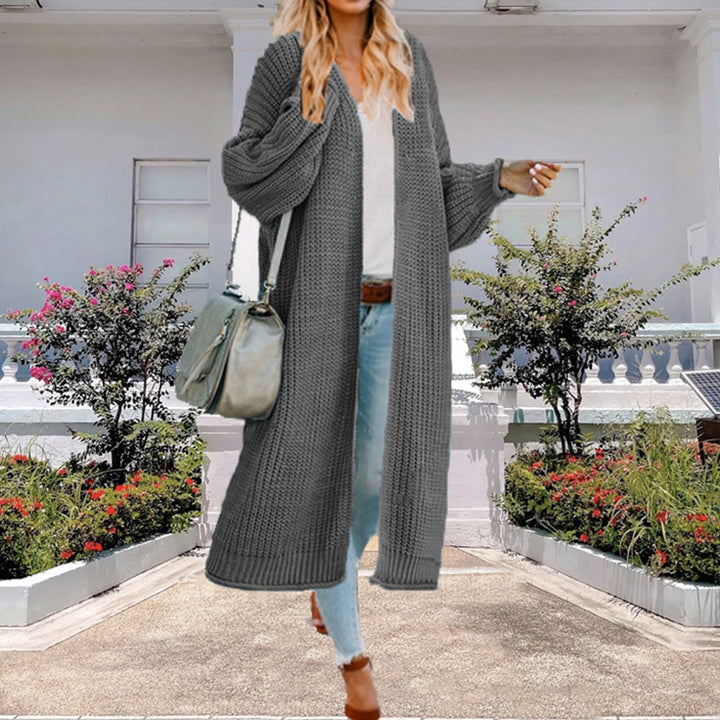 Damen Lange Strickjacke mit weit geschnittenen Ärmeln und strukturiertem Design Drune