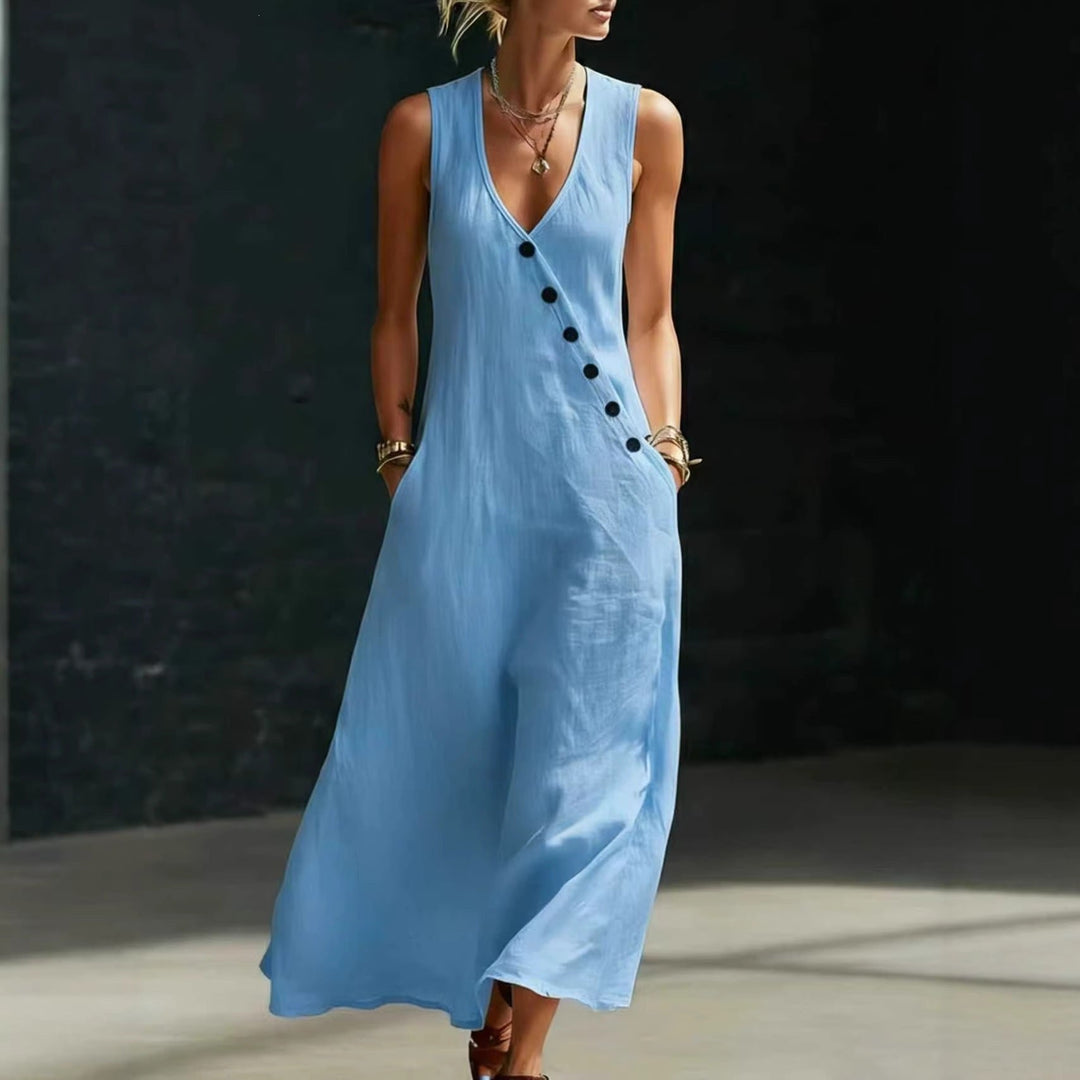 Damen Langarmkleid mit seitlichem Schlitz und Knopfdetails Drune