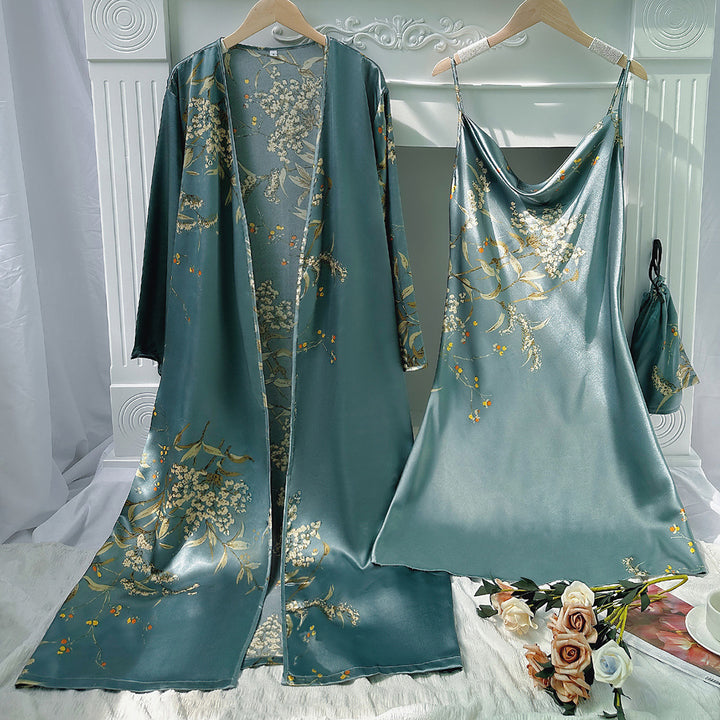 Damen Satin-Kimono und Nachthemd-Set mit floralem Design Drune