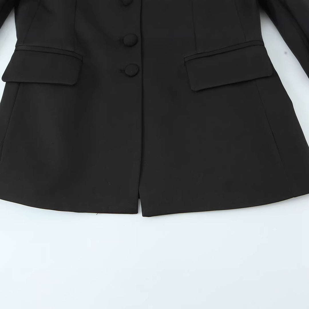 Damen Eleganter taillierter Blazer mit bezogenen Knöpfen und Pattentaschen Drune