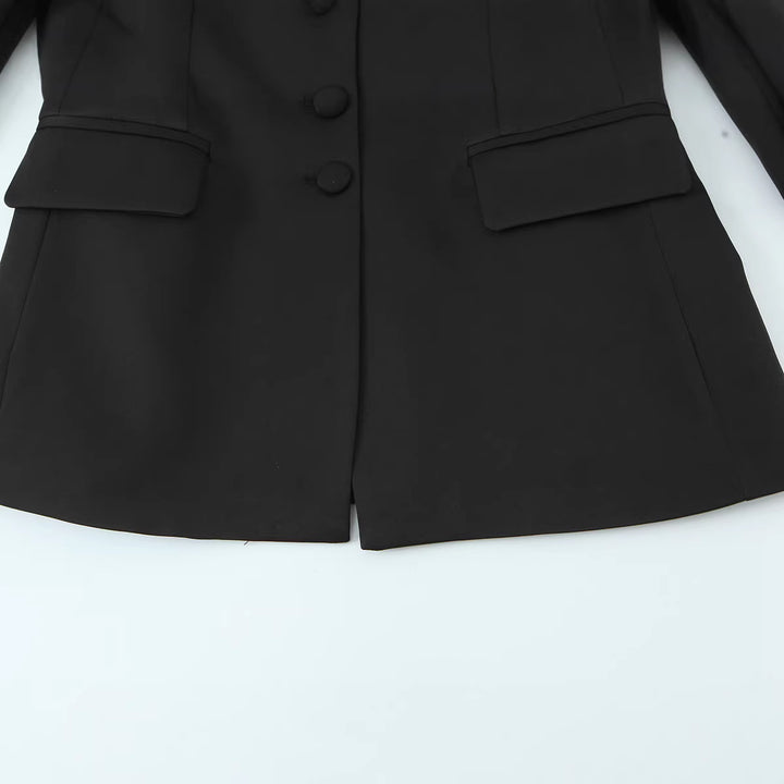 Damen Eleganter taillierter Blazer mit bezogenen Knöpfen und Pattentaschen Drune