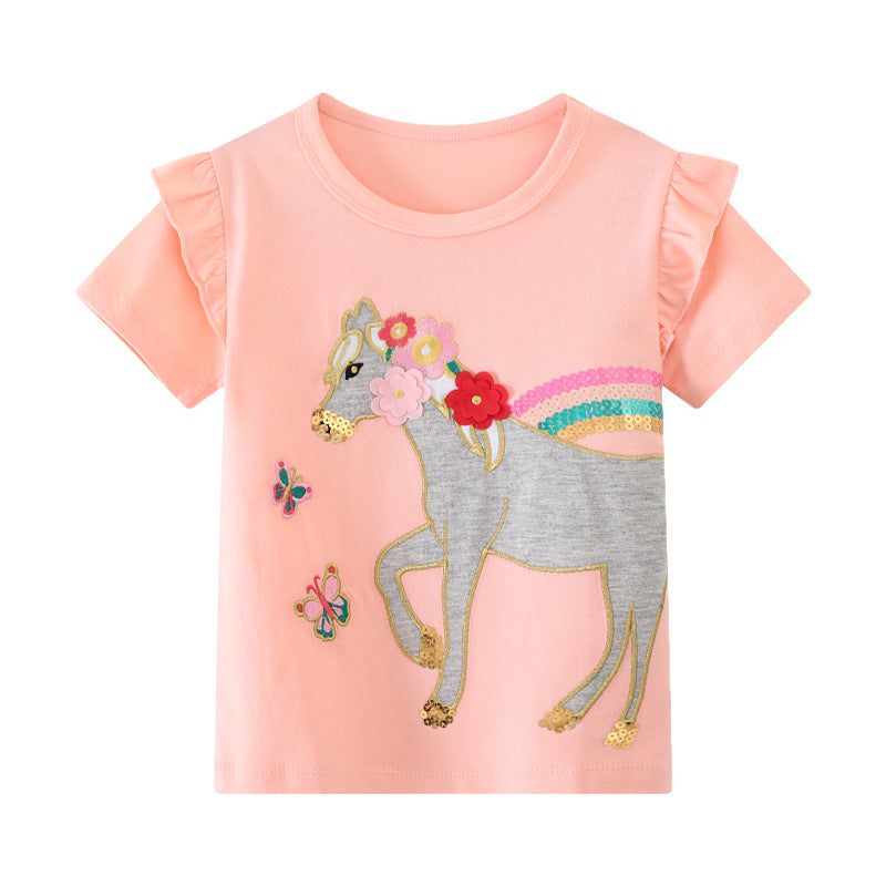 Mädchen T-Shirt mit verspieltem Einhorn-Design und Rüschendetails Drune