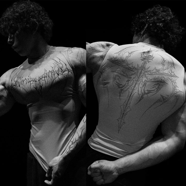 Herren nan figurbetontes Trainings-Tanktop mit tiefen Armausschnitten und filigranem Rückendruck Drune