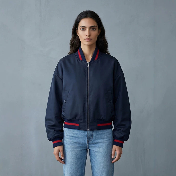 Damen Kurz geschnittene Oversize Bomberjacke mit voluminösen Ärmeln und Rippenbündchen Drune