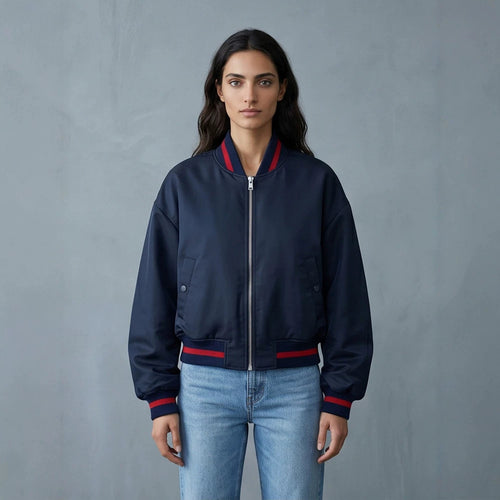 Damen Kurz geschnittene Oversize Bomberjacke mit voluminösen Ärmeln und Rippenbündchen Drune