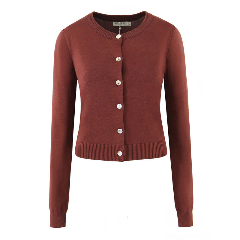 Damen langlebige Strickjacke mit Knopfverschluss und Rundhalsausschnitt Drune