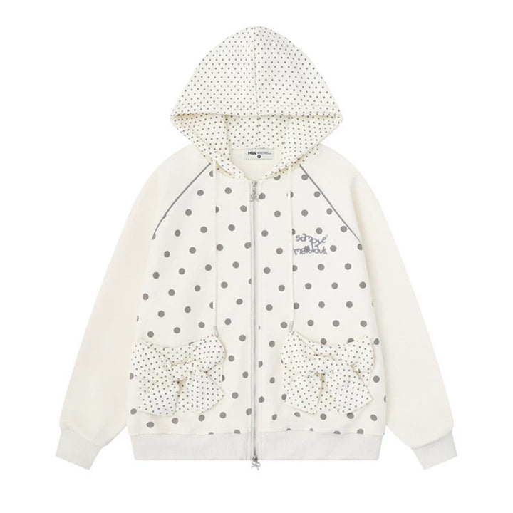 Damen Gepunktete Zip-Kapuzenjacke mit Schleifen-Taschen und Raglanärmeln Drune