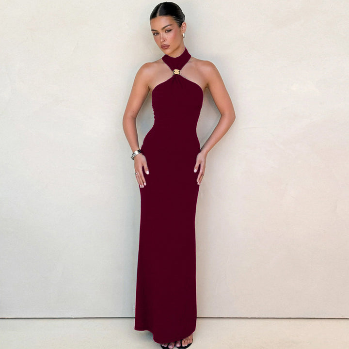 Damen elegantes langes Abendkleid mit halbem Kragen und edlen Akzenten Drune