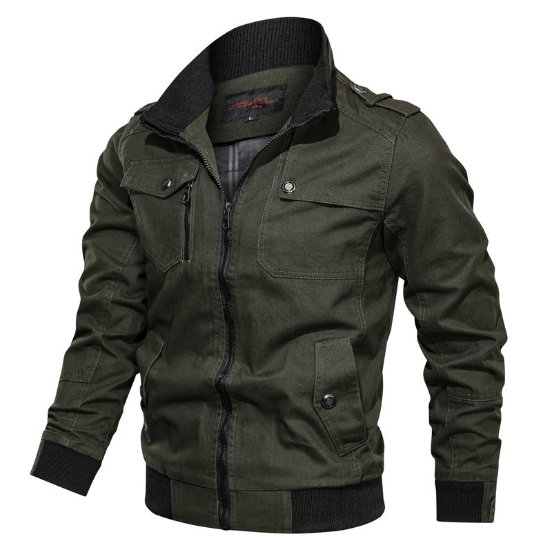 Herren Canvas-Bomberblouson mit Rippenkragen, Schulterepauletten und Multifunktions-Taschen Drune