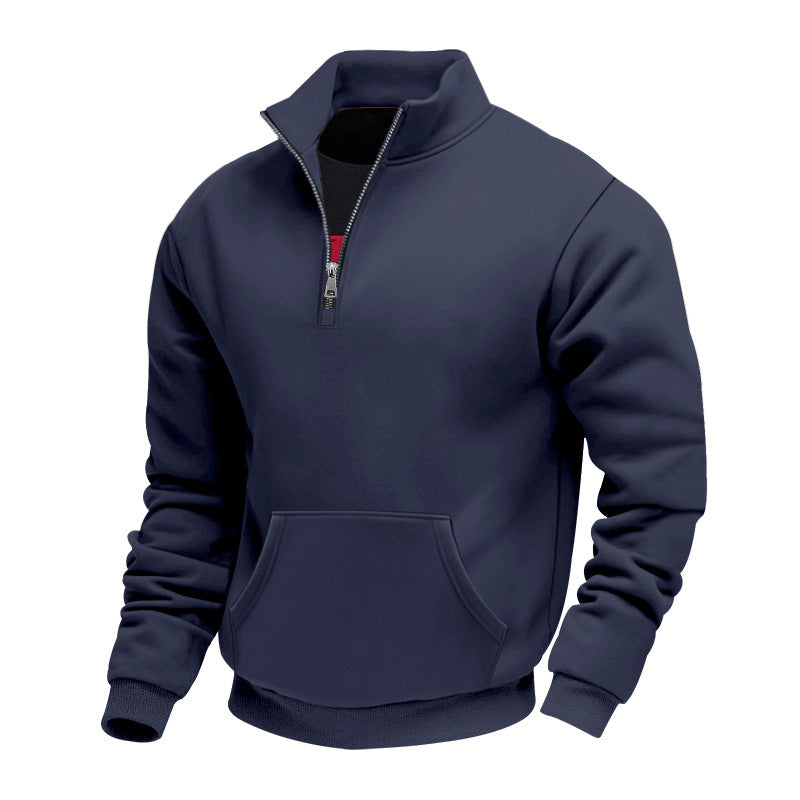 Herren Halbzip-Sweatshirt mit Stehkragen, Kängurutasche und Rippbündchen Drune